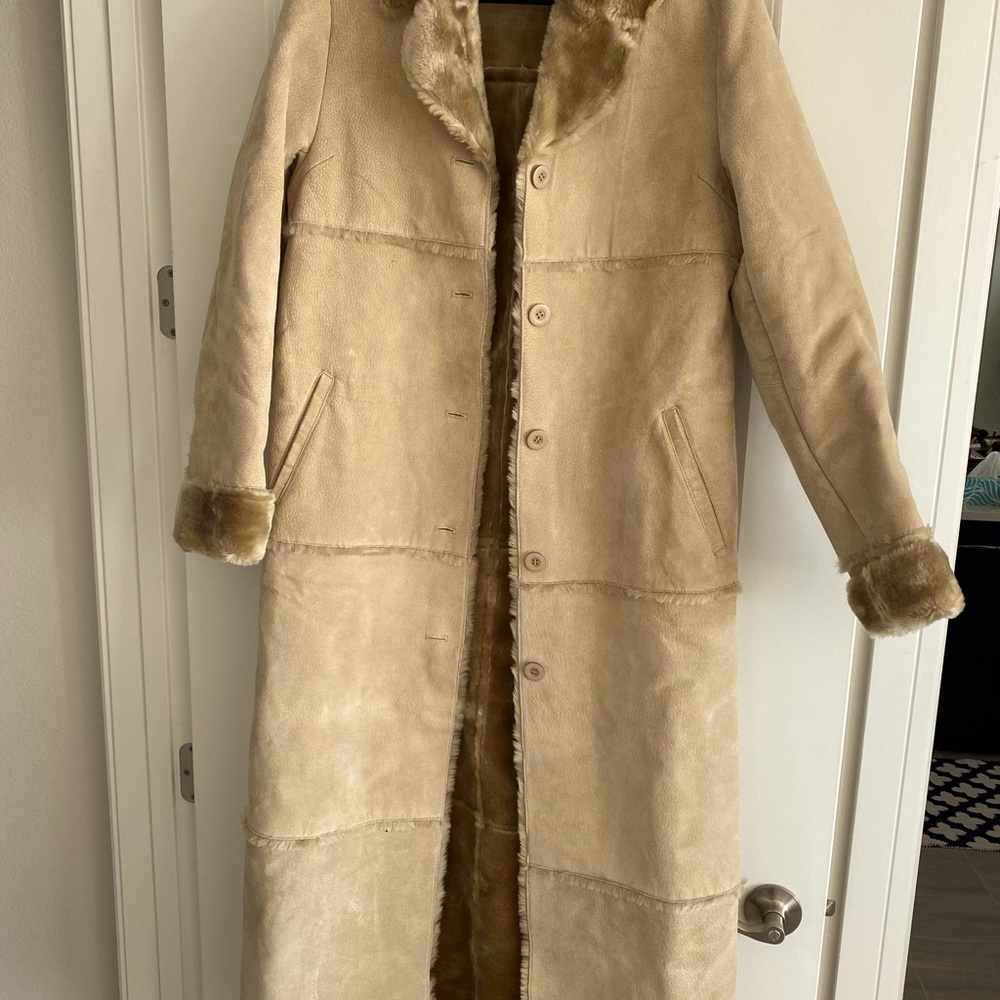 Maxi length suede leather coat